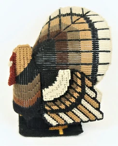 Plastic Canvas THANKSGIVING Turkey Centerpiece Completed Needlework 8" x 8.25" - Picture 1 of 7