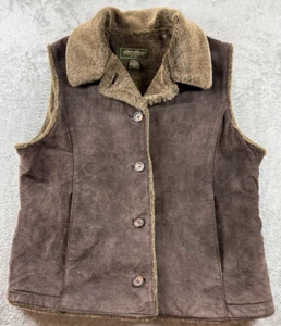 Eddie Bauer Seattle Suede Brown Vest Button Down M Leather - Picture 1 of 6