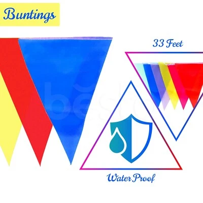 20x Bunting Flags Multi Coloured PVC Banner For Party Indoor Outdoor 10m/33feet - Image 1 of 4