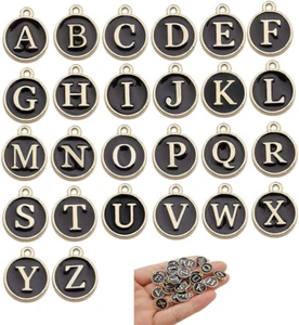 2 Sets(52Pcs) Black Cute Mixed Letter Beads Metal Letter Charms Enamel Initial C - Picture 1 of 6