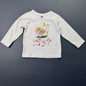 Tea Collection Shirt Infant Girls 12-18M, White Cotton Long Sleeve Printed