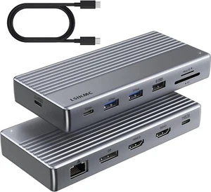 Laptop Docking Station 11-in-1 USB-C Dock with Dual 4K HDMI 8K DisplayPort 4 USB - Picture 1 of 9