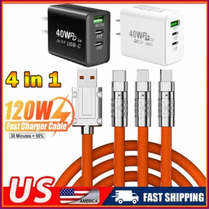120W 3-In-1 Super Fast Charging Cable & USB-C Charger For iPhone Samsung Google - Picture 1 of 24