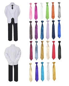 6pc Kid Boy Teen Formal Wear Black White Wedding Event Suit Satin Necktie 4T-20 - Picture 1 of 25