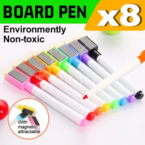 Magnetic Whiteboard marker pens 8 colours with dry eraser easy wipe tip drawing - Picture 1 of 9