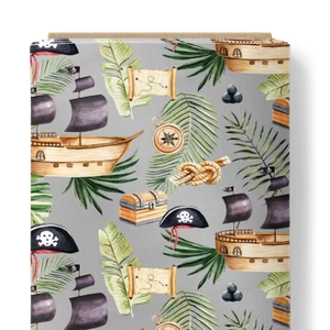 Pirate ship tropical leaves on grey Premium Quality DIGITAL PRINT Width 160cm - Picture 1 of 1
