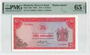 RHODESIA $2 Dollars 1977, P-35b* REPLACEMENT, X/1, PMG 65 EPQ GEM UNC, Rare. - Picture 1 of 2
