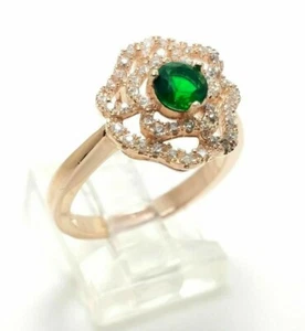 Women's Rose Gold Lab Created Emerald 925 Sterling Silver Ring Size 7.75 - Picture 1 of 3