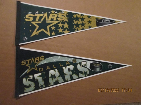 NHL Dallas Stars Vintage Circa 1990's Lot of 2 Different Team Logo Pennants #5 Cover