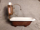um 1900 Prof Hugo Junkers Miniatur Modell Gas-Therme mit emaillierter Badewanne