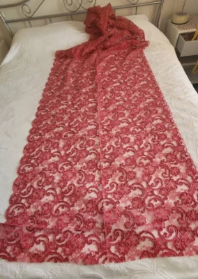 50s/60s Vintage French Alencon Lace Fabric Cerise Corded Bridal Silk Blend - image 1 of 4