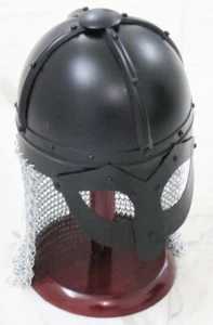Armour Medieval Norway Viking Helmet Spectacle Helmet With Chain-mail With Wood - Picture 1 of 6