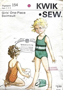 Traje de baño para niñas Kwik Sew de 1960 patrón 154 talla 2-6 sin cortar - Imagen 1 de 2