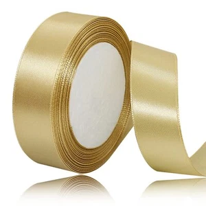 Gold Satin Ribbon 1 Inch x 25 Yards Solid Color Ribbon for Gifts Bows Crafts - Picture 1 of 6