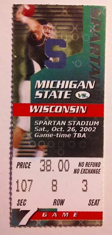 2002 Wisconsin Michigan State Ticket Stub Football Cover