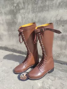 WW2 German Officer SA Brown Leather Long Military Boot With Buckle. SA Boots - Picture 1 of 9