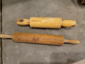 Pair of Vintage Solid Wood Small Size 9" and 12" Rolling Pin Collectable Kitchen - Picture 1 of 4