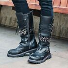 Mens Shoes Side Zip Riding Knee Round Toe High Boots Rivets Motorcycle Boots