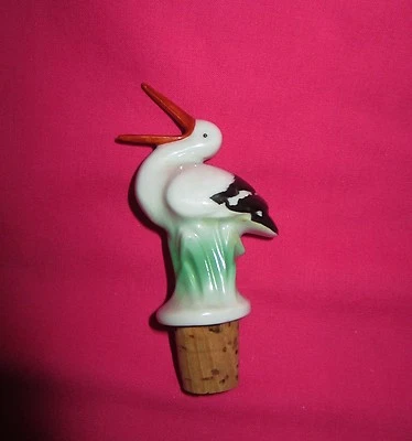 ancien bouchon bec verseur en porcelaine cigogne alsace - Photo 1/3