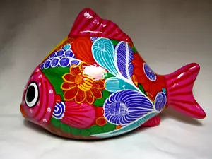 Hand Painted Mexican Folk Art Fish COIN BANK Ceramic Talavera Terra Cotta Figure - Picture 1 of 6