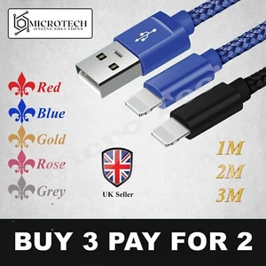 Heavy Duty Braided Long USB Fast Charger Cable Lead For iPhone 6 7 8 X XS XR 11 - Picture 1 of 14