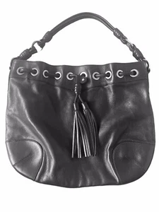 BALLY Bag BLACK LEATHER SHOULDER HANDBAG Bucket Tassel Silver VINTAGE Immaculate - Picture 1 of 18