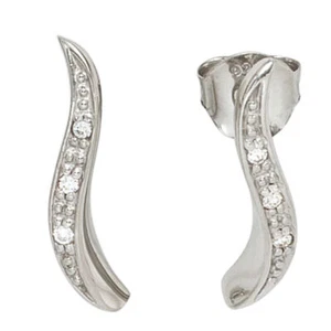 Boucles D'Oreilles Onde Ondes En 925 Argent Avec 6 Zircon Blanc Femme - Picture 1 of 2
