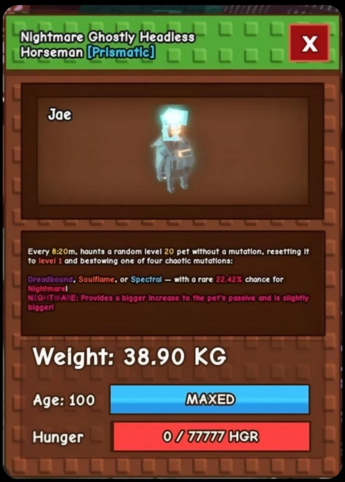 ROBLOX CORPORATION Huge Nightmare Ghostly Headless Horseman - Grow A Garden - Fast Delivery!