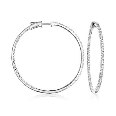 Ross-Simons Diamond Inside-Outside Hoop Earrings in Silver 1 3/4 inches - Image 1 of 4