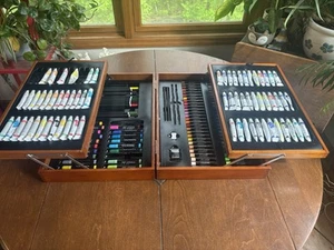 Oil Paint Watercolor & Acrylic Paint Tubes Oil Pastels Art Set In Wood Case - Picture 1 of 21