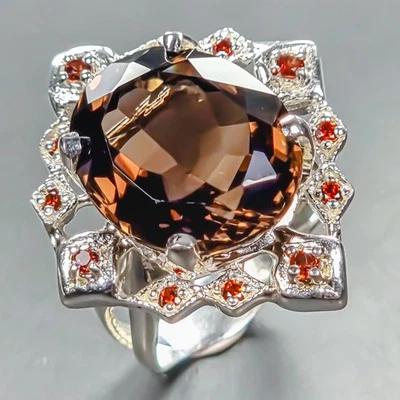 Joyería gema 16 quilates anillo de cuarzo ahumado natural plata de ley 925 talla 8/R446398 Foto 1 de 4