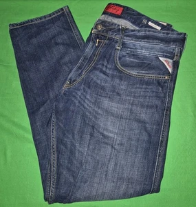 REPLAY Jeans Anbass Uomo Blu Slim Zip Fly Elasticizzato Denim W36 L30 - Foto 1 di 12