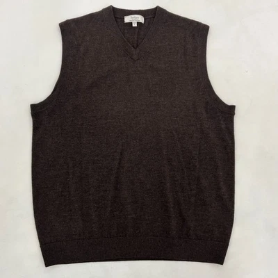 Turnbury Hombres L Suéter Chaleco Marrón Lana Merino Cuello en V Dobladillo Acanalado Aire Libre Comodidad Foto 1 de 4