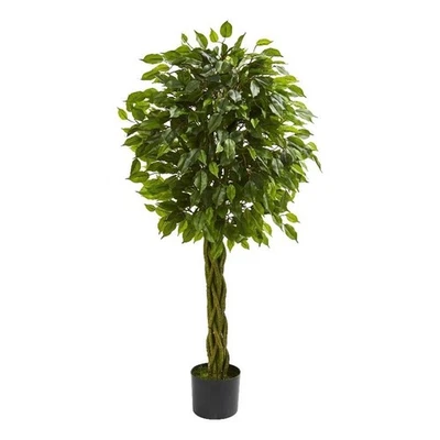 Árbol de ficus casi natural de 4 pies con tronco tejido resistente a los rayos UV (interior/exterior) Foto 1 de 3