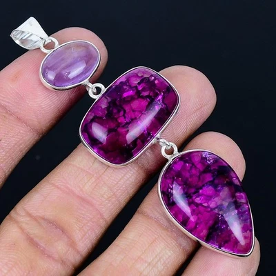 Colgante hecho a mano de cristal agrietado enchapado en plata 925 de 3,15" Foto 1 de 3