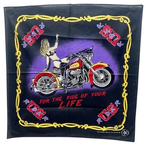 Vintage "The Ride of Your Life" Lady and Motorcycle Bandana New/Unused 22" x 21” - Imagen 1 de 5