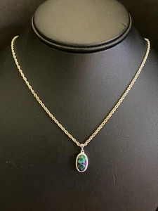 Matrix Azurite Malachite Pendant Necklace 19" in .925 & Stainless Steel 2.25 ctw - Picture 1 of 14