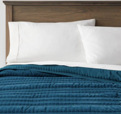 Threshold Lofty King Velvet Quilt Dark Teal Blue Nwot - Image 1 of 3