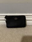 Small Black Coach Leather Corner Zip Wristlet Wallet With Gold Hardware