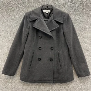 New York & Company Pea Coat Jacket Lined Double Breasted Women Size XS Gray Wool - Picture 1 of 8