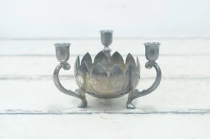 Vintage Leonard Silver Plate Lotus Flower Frog and 3 Arm Candle Holder - Picture 1 of 8