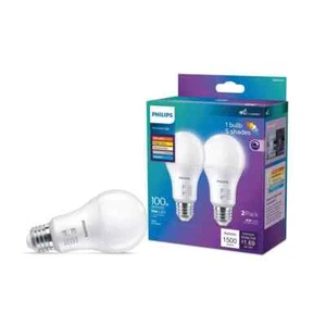 Philips LED Multi-CCT Dip Switch 100W A19 2P: Dimmable 1500 Lumens, 2 PACK - Picture 1 of 2