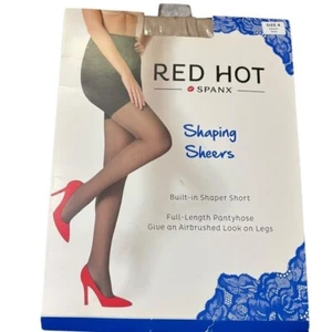 Spanx Red Hot Shaping Sheers Pantyhose Built-In Shaper Short Barest Bare Size 4 - Picture 1 of 6