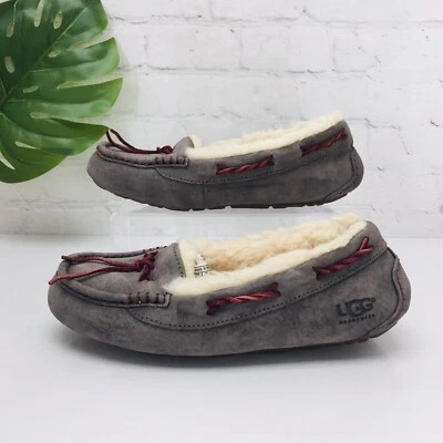 Zapatillas de lana UGG Australia Brett para mujer talla 8 mocasines de cuero gris forrados de piel Foto 1 de 4