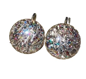 SARAH COVENTRY Art Deco Round Confetti Clip On Earrings Vintage - Picture 1 of 5