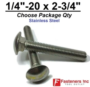 1/4-20 x 2-3/4" Stainless Steel Round Head Carriage Bolt "Coach Screws" - Picture 1 of 7