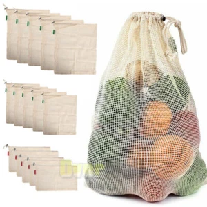 Eco-friendly Cotton Mesh Bag for Produce Reusable Vegetable Storage Fruit S/M/L - Picture 1 of 6