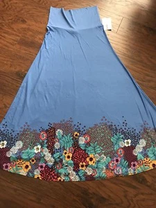 MEDIANA LuLaRoe MAXI FALDA SUMERGIDA azul polkadots puntos margarita flores amarillas NUEVA CON ETIQUETAS M - Imagen 1 de 4