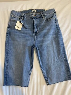 River Island High Rise Skinny Denim Shorts UK14. - Image 1 of 4