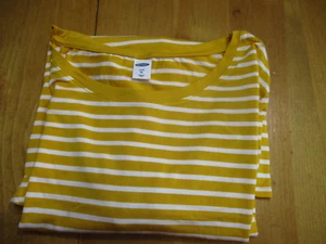 Old Navy Luxe Top Long Sleeve T Shirt Gold & White Strip Knit Top XL - Picture 1 of 10